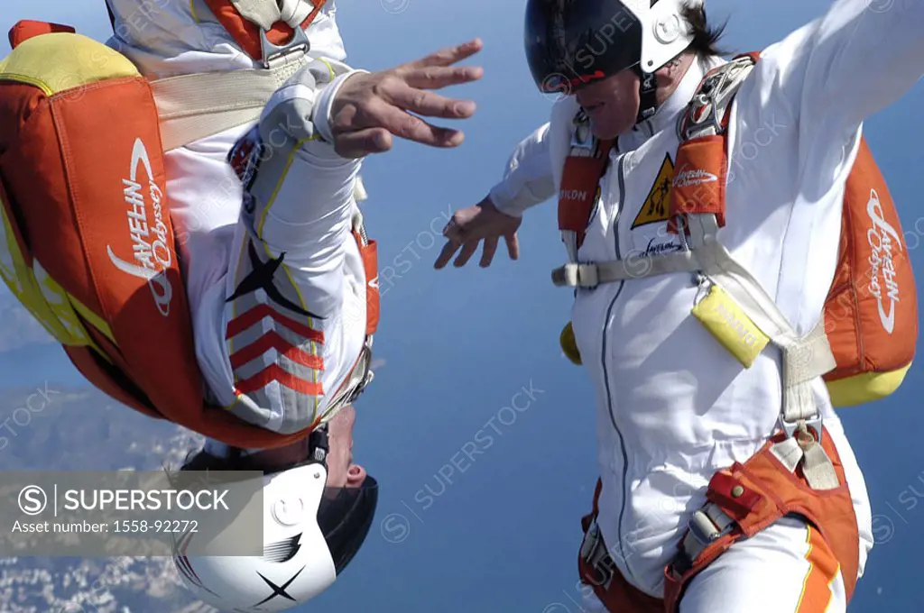 Skydiver, suitors case acrobatics detail,    Men, Rolf Kuratle, David Nimmo, parachutists, athletes, extreme athletes, sport, extreme sport, parachute...
