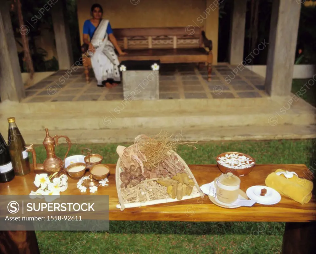 Island Sri Lanka, Negombo, Ethukala,  Ayurveda-Pavillons-Negombo, garden,  Table, ingredients, ayurvedisch,  Asia, South Asia, tourism, Hotellerie, lu...