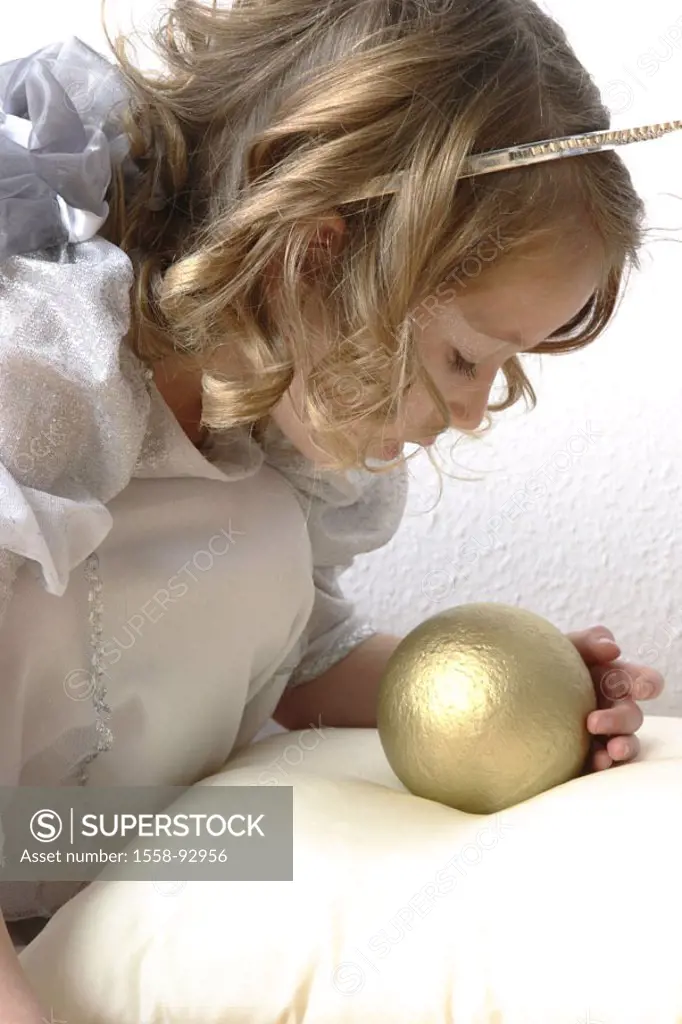 Girls, disguise, princess,  Pillows, ball, golden, at the side,  broached,  Series, child, 6-8 years, blond, long-haired, plays childhood curls, crown...