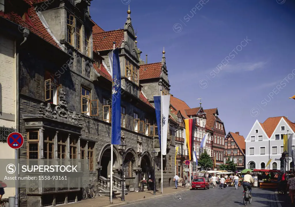 Germany, Lower Saxony, Celle,  Town hall, market place, cafe,   Europe, northwest Germany, city, city center, town hall place, administration, buildin...