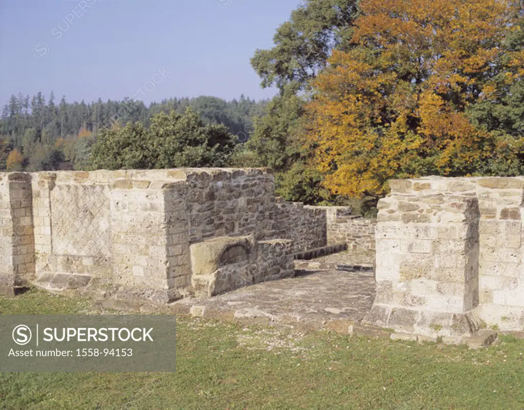 Germany, Baden-Württemberg,  Rainau-Dalkingen, Limestor,   Limes-Straße, Ostalb, Limes-Freilichtmuseum, gate, construction, monument, network stonewor...