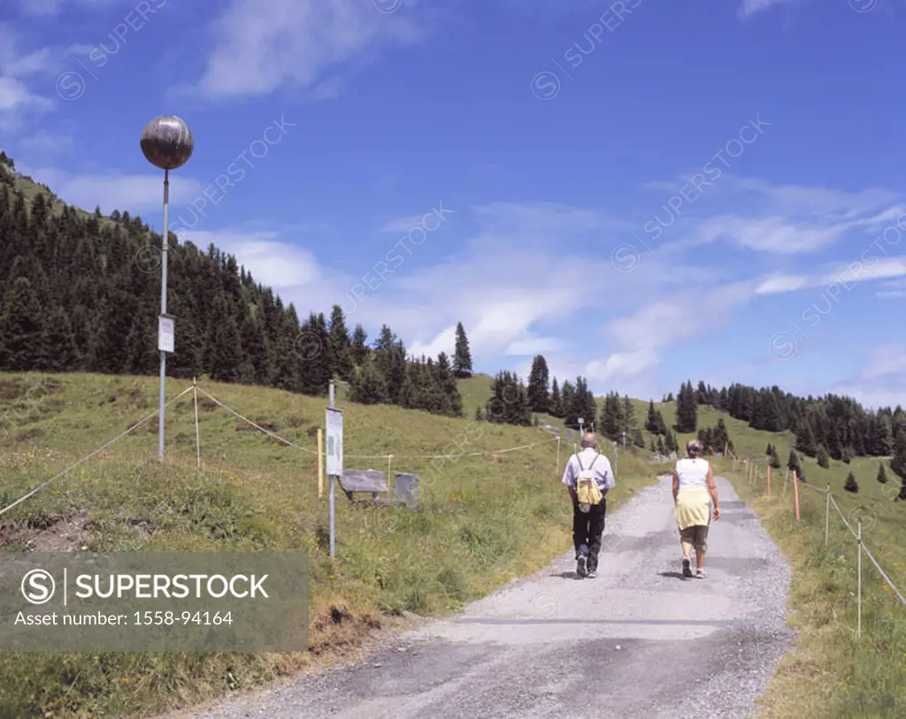 Switzerland, gray associations, Arosa,  Planet way, hikers, view from behind,   Swiss Alps, highland, way, footpath, Themenweg, couple, hiking, destin...