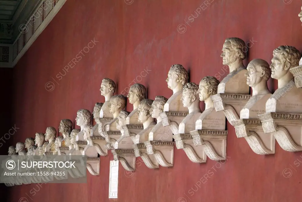 Germany, Munich, Ruhmeshalle, colonnade, wall, busts,