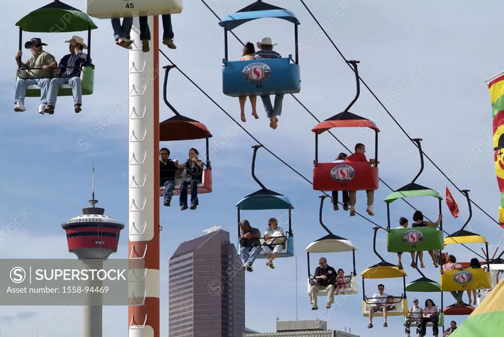 Canada, Alberta, Calgary, Stampede park, gondola track, tourists, Calgary tower,