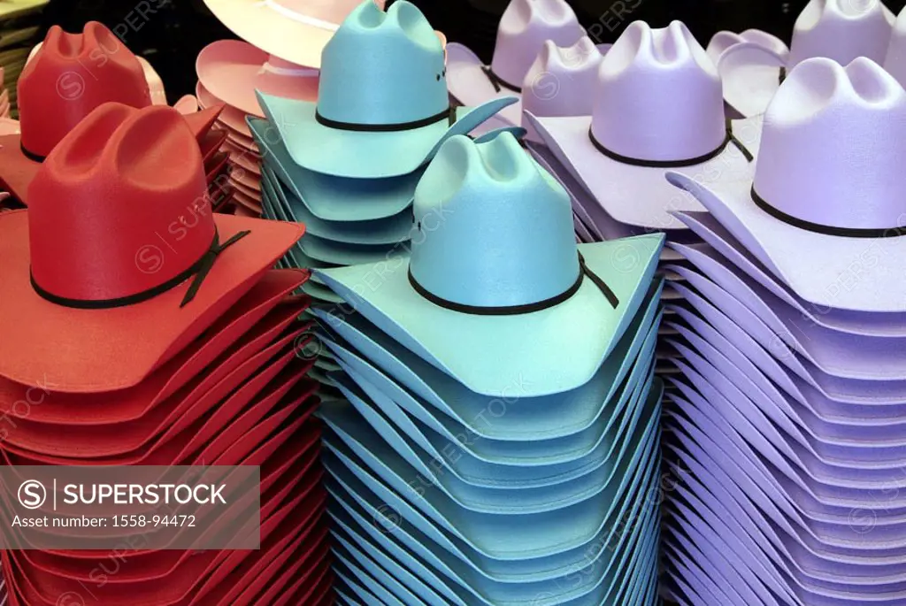 Souvenir sale, cowboy hats, colorfully,