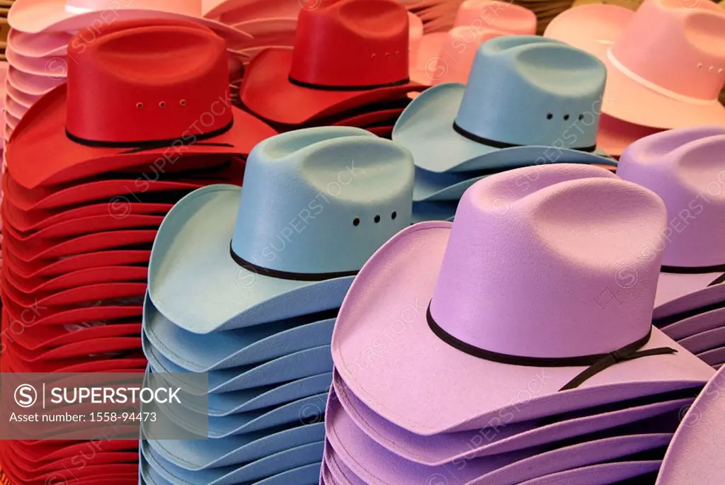 Souvenir sale, cowboy hats, colorfully,