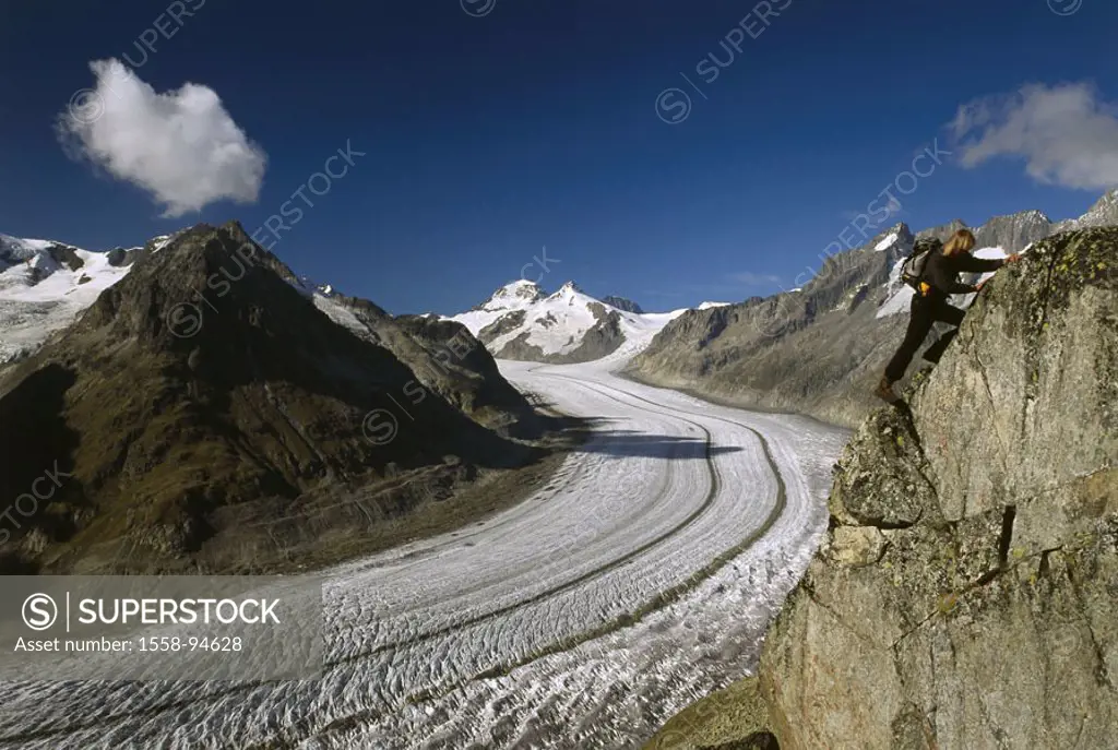 Switzerland, canton Wallis, Berner Alps,  Goms, Fiescherhorli, climbers, on the side,   Nature, landscape, highland, mountain landscape, Alps, mountai...