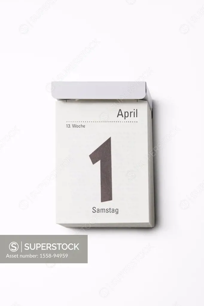 Calendars, 1. April, Saturday,   Day calendars, tearoff calendars, calendar leaf, date, day, weekday, April joke, joke day, fun, humor, joking, joking...