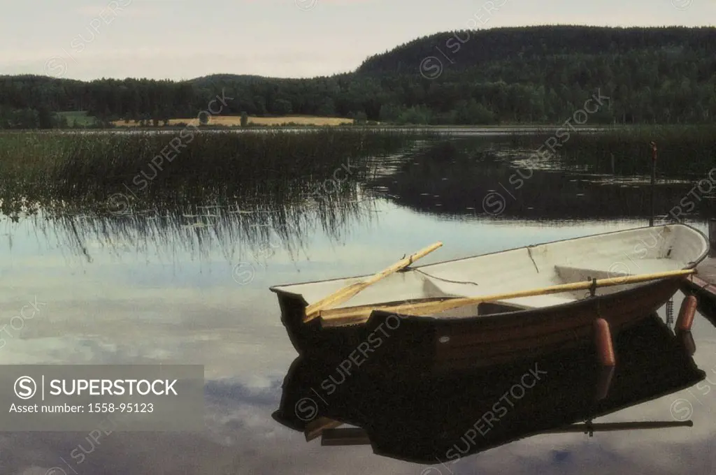 Sea, bridge, rowboat,    Nature, waters, water, reflection, water surface, silence, silence, grasses, shores, forest, boat, rudders, fenders, landing ...