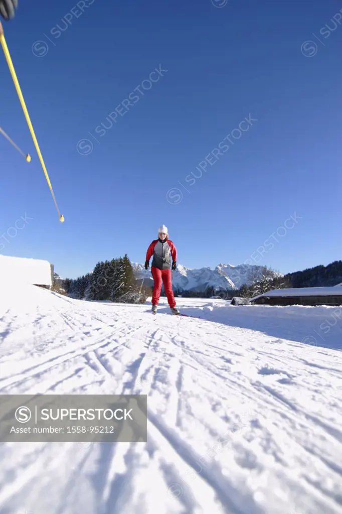 Loipe, woman, cross-country ski, ski poles, detail,  Fuzziness,   Series, northern, skiing, ski, cross-country skier, Langlaufloipe, Skating, skaten, ...