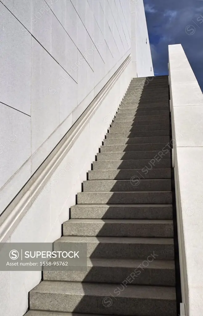 Outside stairway, steps, hit shadows,    Series, buildings, architecture, stairway architecture, stairway, stairway ascent, outside, walls, handrail, ...