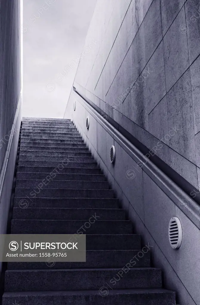 Outside stairway, steps, s/w,    Series, buildings, architecture, stairway architecture, stairway, stairway ascent, outside, walls, handrail, forms, g...