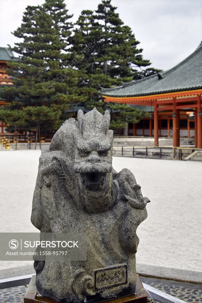 Japan, Kyoto, Heian-jingu shrine,  Stone figure, dragon,   Series, Asia, Eastern Asia, sight, culture, cult place, wood construction, architecture, sc...