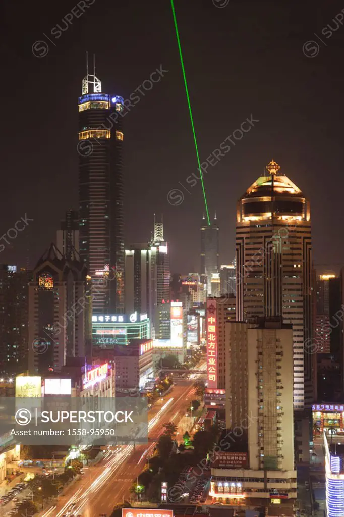 China, Guangdong, Shenzhen,  Shennan Donglu avenue, lights,  Evening,  Asia, Eastern Asia, South China, city, city, skyscrapers, business buildings, o...