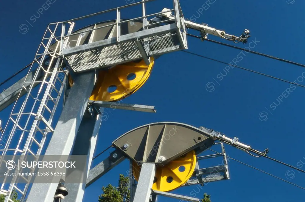 Cable railway, masts, detail, Umlenkung,    Mountain track, cable railway masts, mast, wheels, impellers,  Symbol, technology, stability, hold, concep...