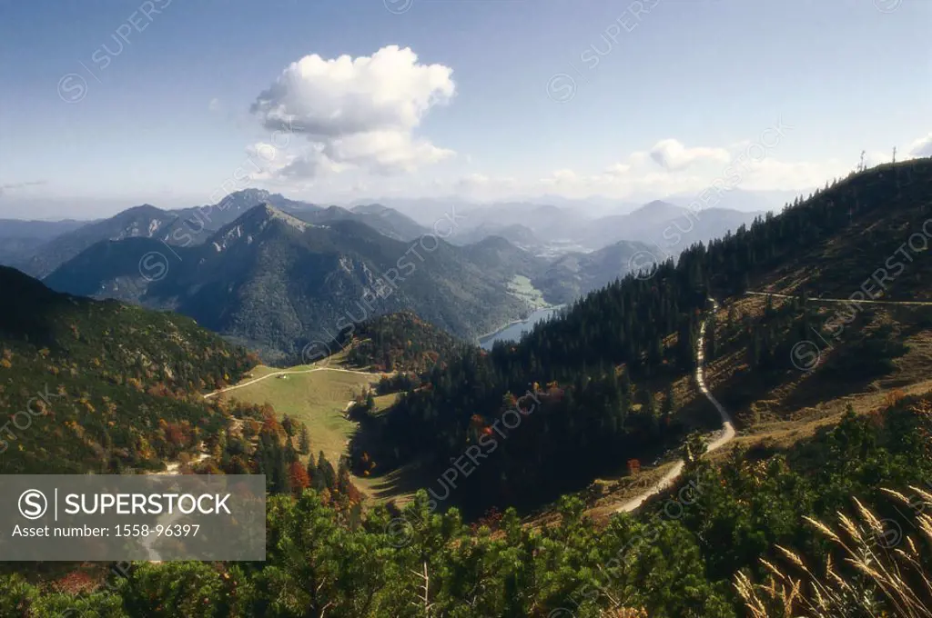 Germany, Upper Bavaria, duke stand,  Talblick, alpine panorama, autumn,   Bavaria, Voralpen, Bavarian Alps, highland, mountains, mountains, sea, mount...