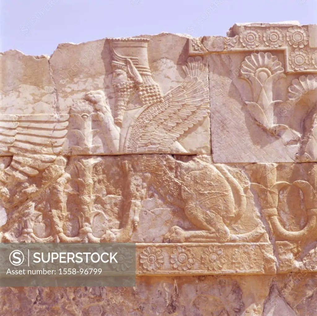 Iran, province Fars, Persepolis, Tempelruine, ´Residence of the Xerxes´, detail, wall,  Wall relief,  Near east, ruin city, ruin place, ruin, excavati...