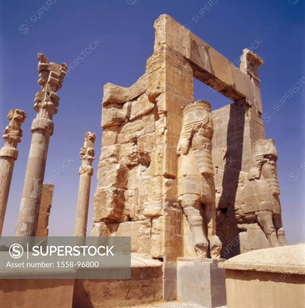Iran, province Fars, Persepolis, Tempelruine, ´Gate of all countries, exit,   Near east, ruin city, ruin place, ruins, excavation place, columns, scul...