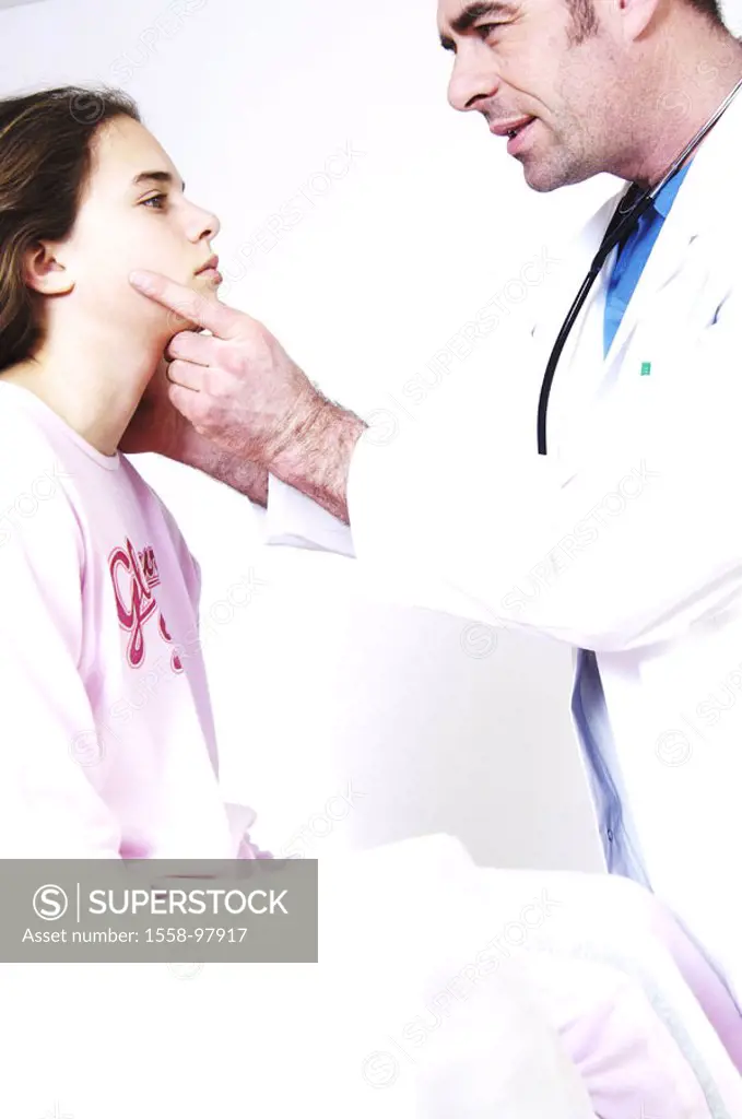 Hospital, female patient, doctor, round,  Control, detail,   Series, clinic, man, 40-50 years, doctors, ENT doctor, woman, young, girls, sitting, exam...