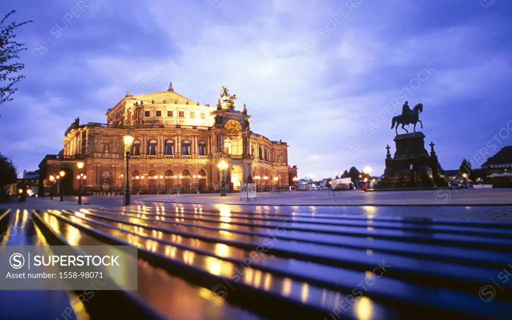 Germany, Saxony, Dresden,  Theater place, rider statue king,  Johann, Semperoper, evening,  old town, place, king Johann monument, construction histor...