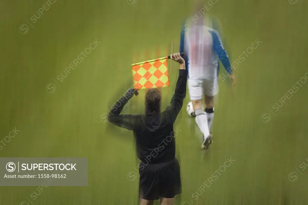 Soccer game, game scene, players, Referees, flag, show, view from behind, fuzziness, , Series, football, soccer games, players, soccer players, soccer...