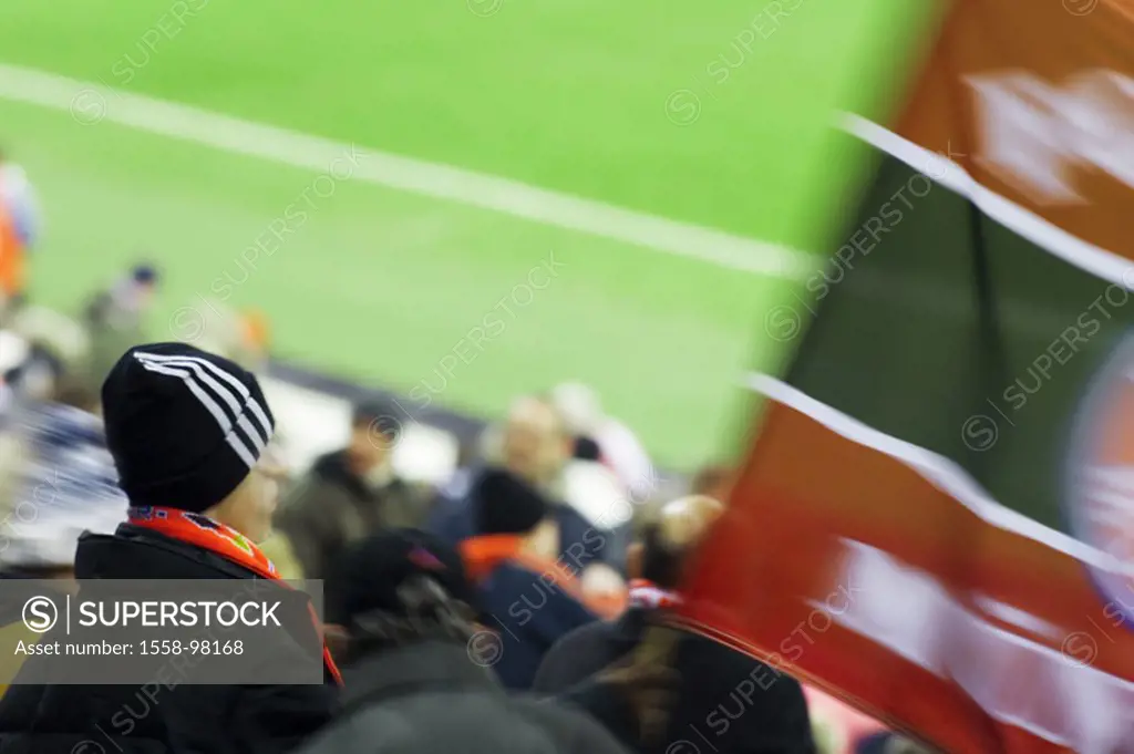 Soccer game, platform, football fans, view from behind, fuzziness,  Series, football, Fankurve, grandstand, spectators, fans, crowd, clothing, Accesso...