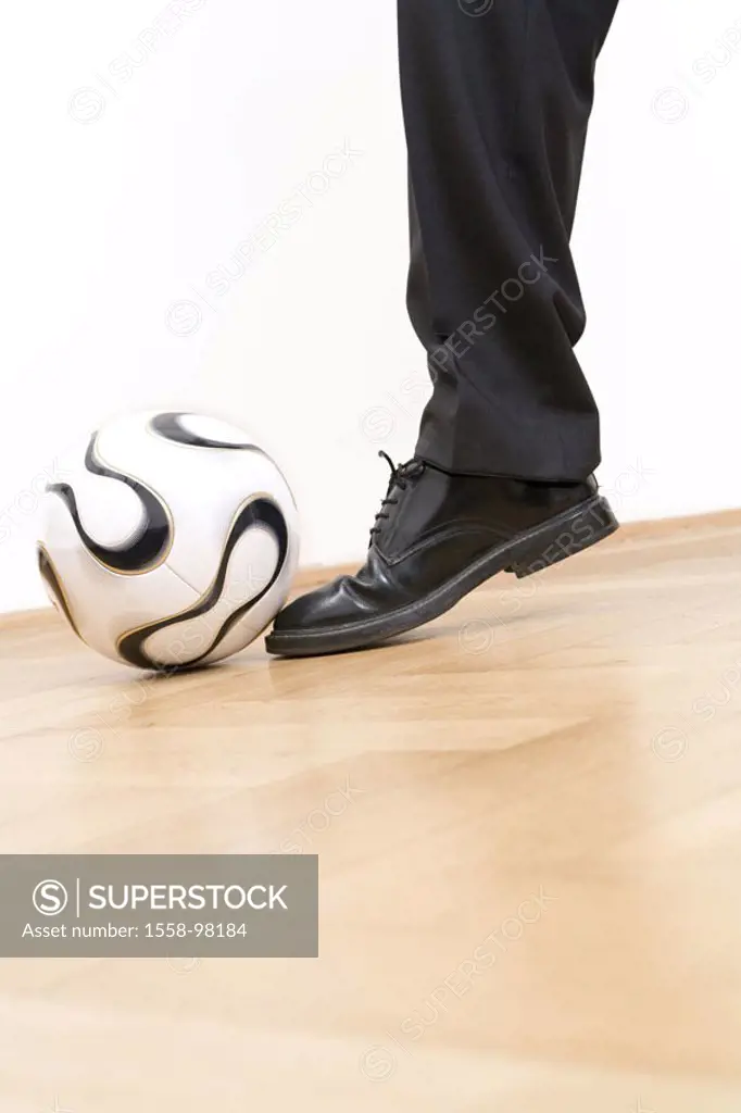 Businessman, detail, leg, football,  no property release,  Series, man, suit, foot, shoes, black, ball, symbol, football, football managers, sport man...