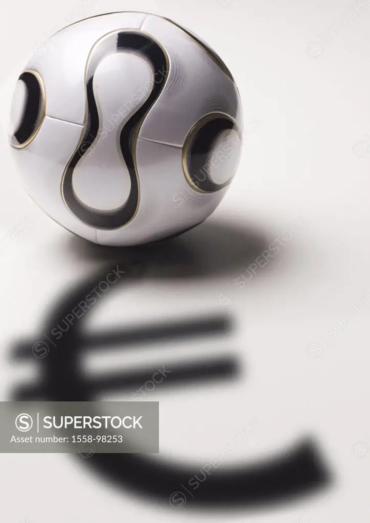 Football, shadows, Euro symbol, fuzziness,   no property release,  Series, ball, leather ball, monetary signs, Euro, money, costs, finances, funding, ...