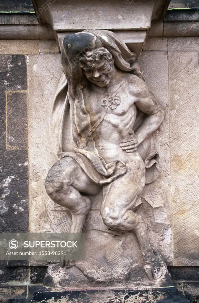 Germany, Saxony, Dresden,  old town, Dresdner baileys, facade, Detail, sculpture, satyr, Theater place, place, constructions historically, decoration,...