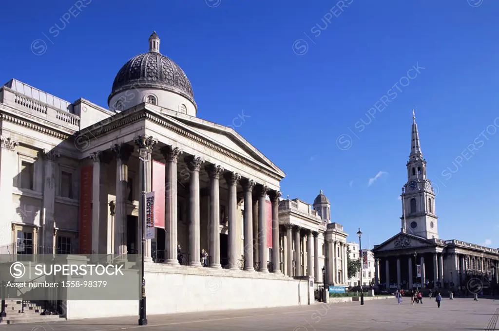 Great Britain, England, London,  Trafalgar Square, national Gallery,  Nationally Church of St-Martin-in-the-Fields, Capital, national gallery, buildin...