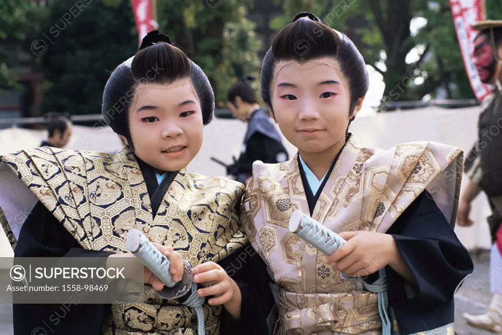 Japan, island Honshu, Tokyo, Sensoji, Temples, Jidai Matsuri festival, boys, Samurai-Kostüm, half portrait, , Series, Asia, Eastern Asia, island state...