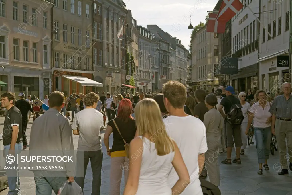 Denmark, Copenhagen, Strøget, Pedestrian zone, passer-bys, , Capital, Stroget, row of housesn, purchase street, pedestrians, tourists, city strolls, s...