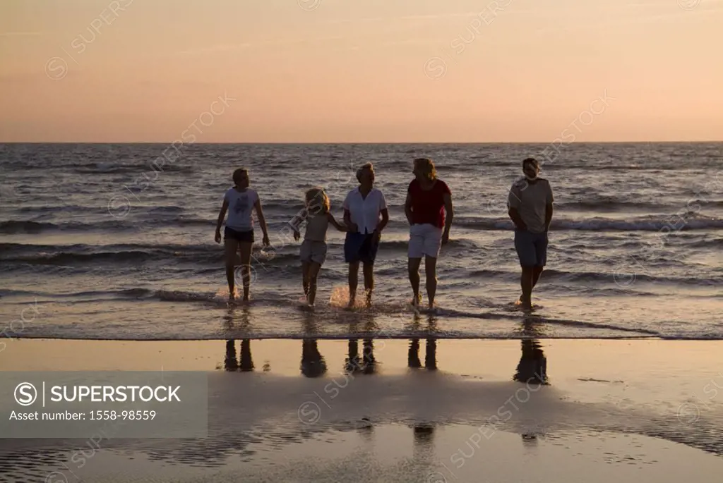 Denmark, island Romo, Lakolk,  Beach, people, water, shallow, standing, Sunset,  Römö, sandy beach, family, beach walk, walk, evening walk, sea, surf,...