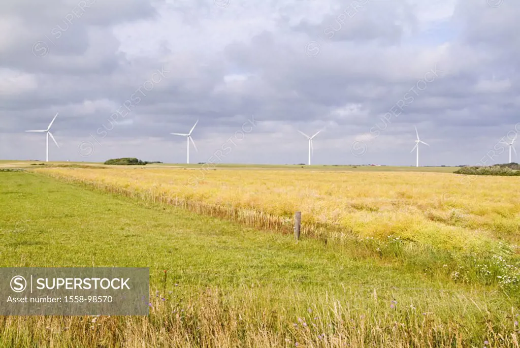 Denmark, Jütland, Feldlandschaft, Wind wheels,   Landscape, wind park, wind strength installation, wind turbines, renewable energy, alternative energy...