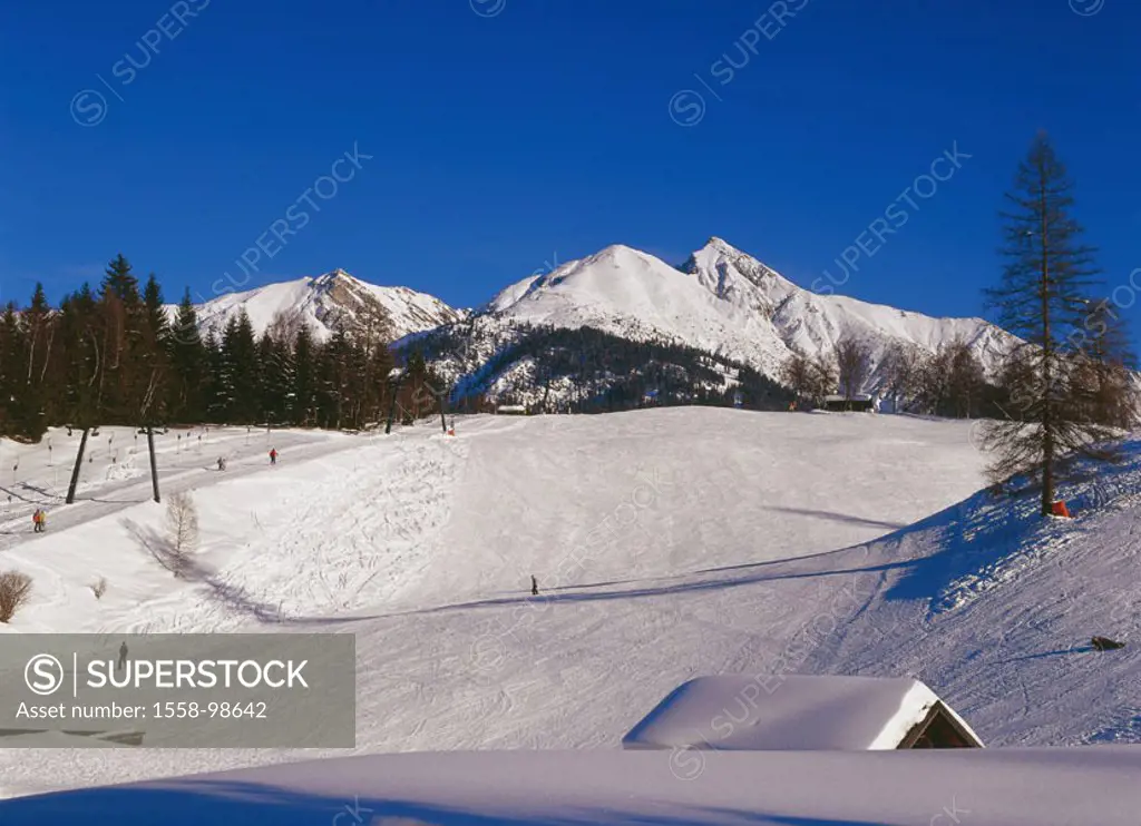Austria, Tyrol, Seefeld,  Ski lift, winters,   North Tyrol, alpine region, tourism region, Skihang, mountainside, Skipiste, T-bar lift, skiers, skiing...