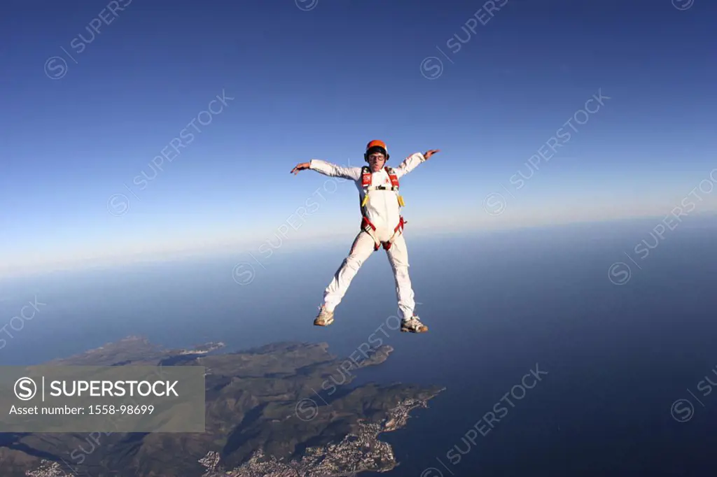 Coast landscape, Skydiver, suitors case,    Series, parachutists, Rolf Kuratle, extreme athletes, athletes, sport, parachute jump, Babylon Freefly, Sk...