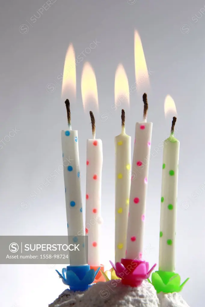 Birthday cakes, detail, candles,  five, burning,   Series, pastries, pastries, cakes, birthday candles, candlelight, symbol, birthday, surprise, jubil...