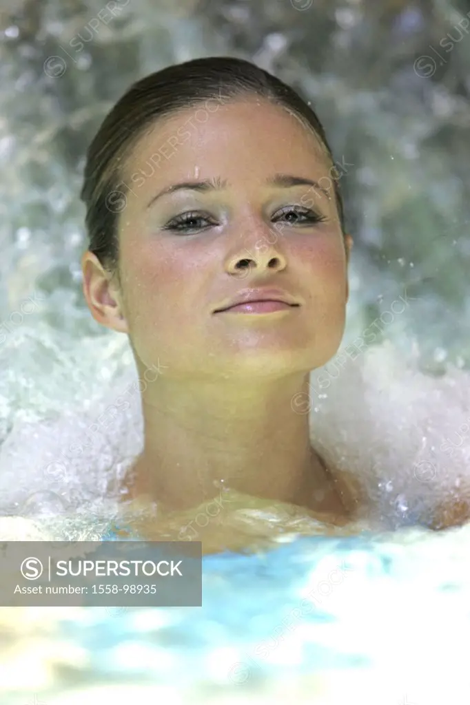 Swimming pool, woman, young, jet of water,  Relaxation, portrait,   Series, women portrait, 20-30 years, nicely, attractively, beauty, Beauty, leisure...