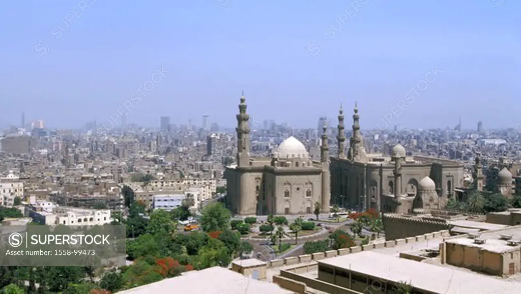 Egypt, Cairo, view at the city, sultan,  Hasan mosque, Er-Rifa´i mosque,   Capital, cityscape, houses, buildings, mosques,  Mosque of Sultan Hassan, M...
