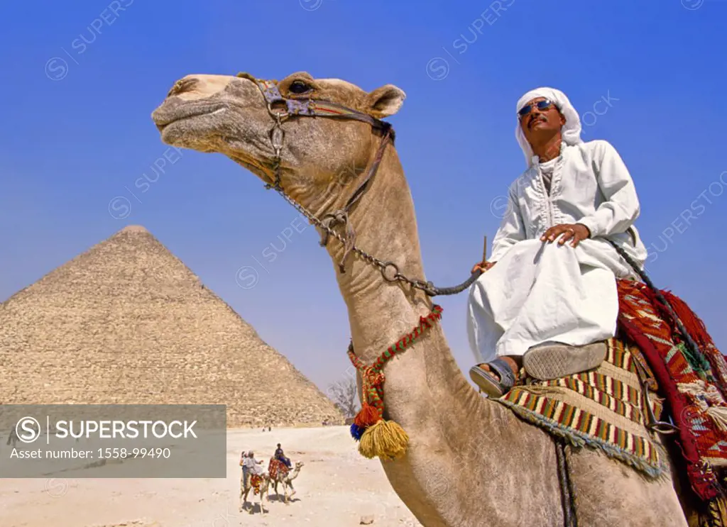 Egypt, Gizeh, Cheops-Pyramide, Camel riders, , Pyramid, grave, shrines, construction, historically, landmarks, sight, architecture, culture, UNESCO-Wo...