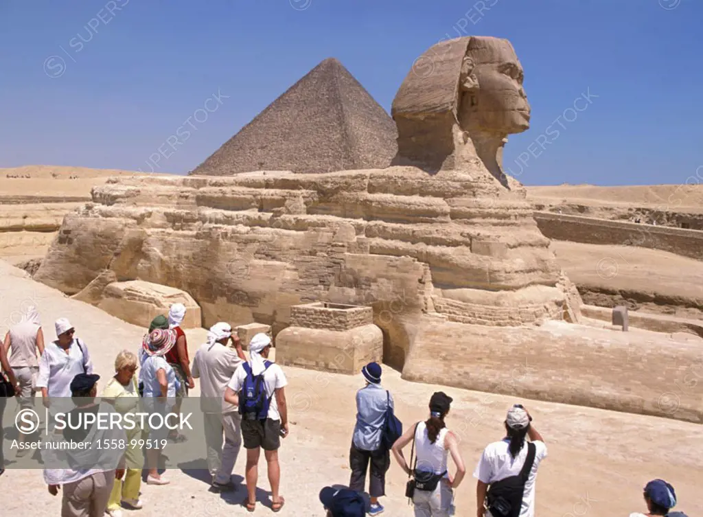Egypt, Gizeh, Cheops-Pyramide, Sphinx, tourists, , Pyramid, grave, shrines, construction, historically, landmarks, architecture, culture, sight, UNESC...