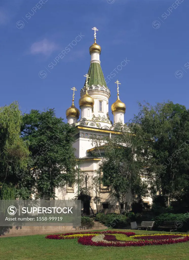 Bulgaria, Sofia, Sveti Nikolaj Cudotvorec, Church of the sacred Nikolai,   Southeast Europe, Balkans, city, capital, onion domes, domes, gold, Nikolai...