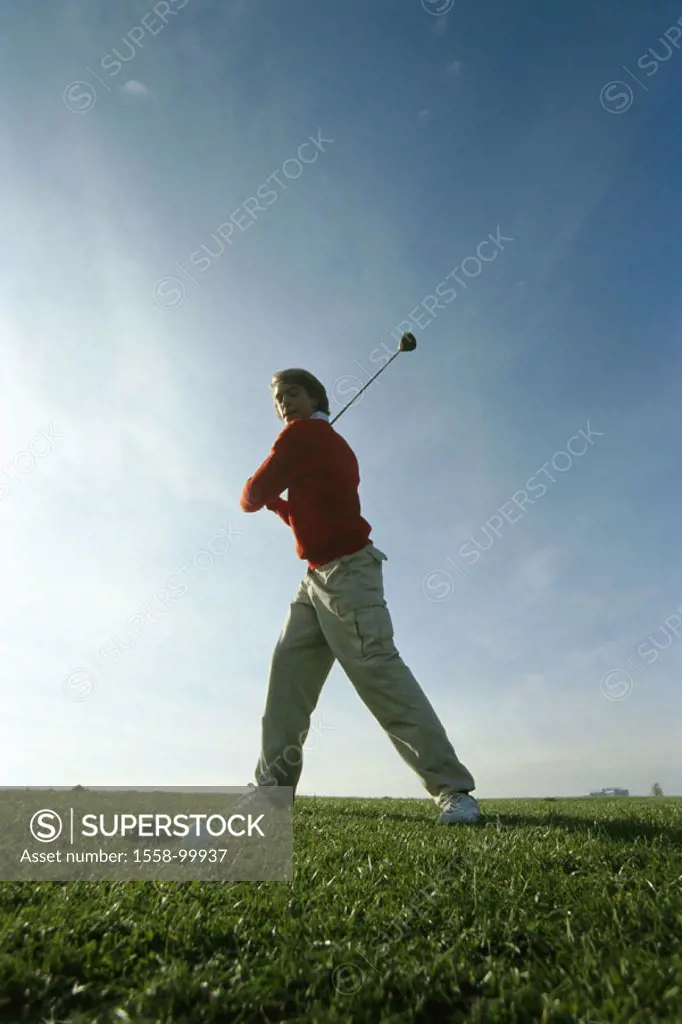 Golf course, man, young, movement,  Reduction,   18-20 years, 20-30 years, golfers, whole bodies, leisure time, Lifestyle stand, sport hobby sport law...