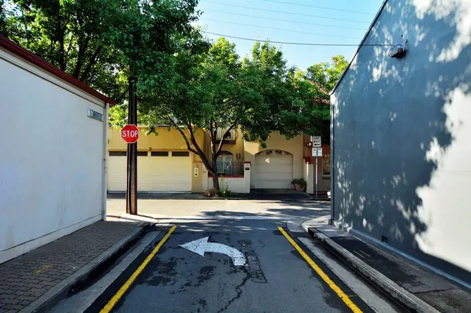One Way Street with Stop Sign, Adelaide, South Australia, Australia