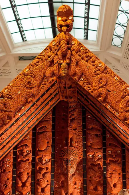 New Zealand, North Island, Auckland, Auckland War Memorial Museum, Maori Court, traditional Maori carving