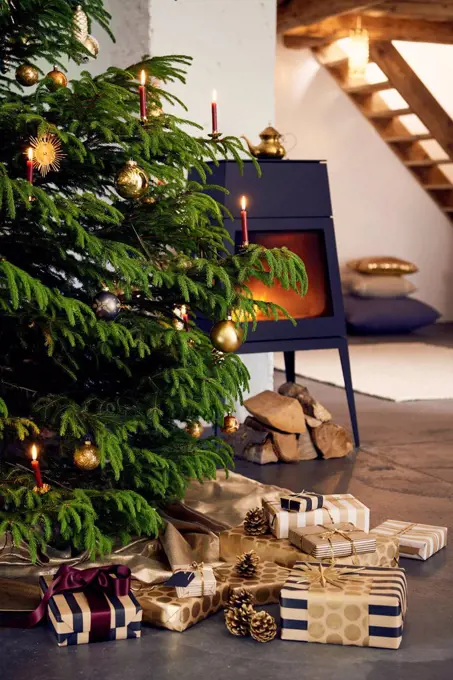 Christmas tree with presents, Still life Christmas
