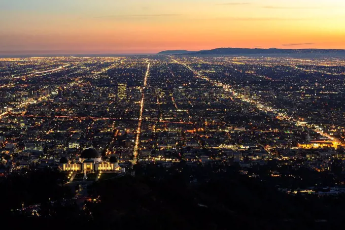 Los Angeles Skyline and Griffith Observatory, California, Los Angeles, USA