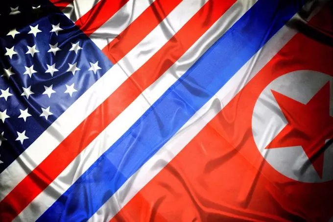 USA, North Korea, Flags, Symbol, Conflict
