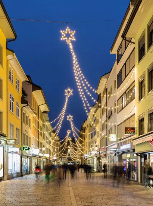 Marktgasse and Untertor in Winterthur with Christmas lights