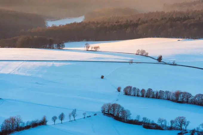 Winter landscape, Milseburg, Danzwiesen, Rhoen Mountain, Hesse, Germany